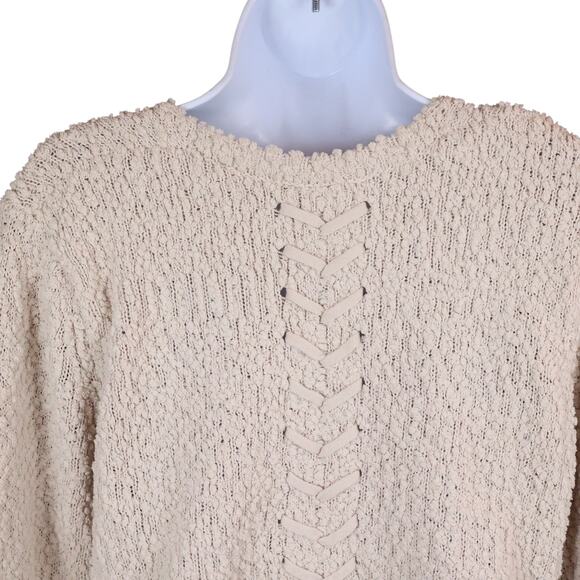 Bobeau Cream Nubby Knit V-Neck Pullover Sweater w/ Back Vent Size M - Picture 7 of 14
